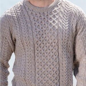 Unisex Aran Sweater Market Irish 100% Merino Wool Vintage Cable knit Sweater XL